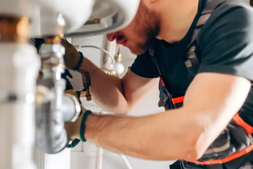 Plombier inspectant un compteur d'eau